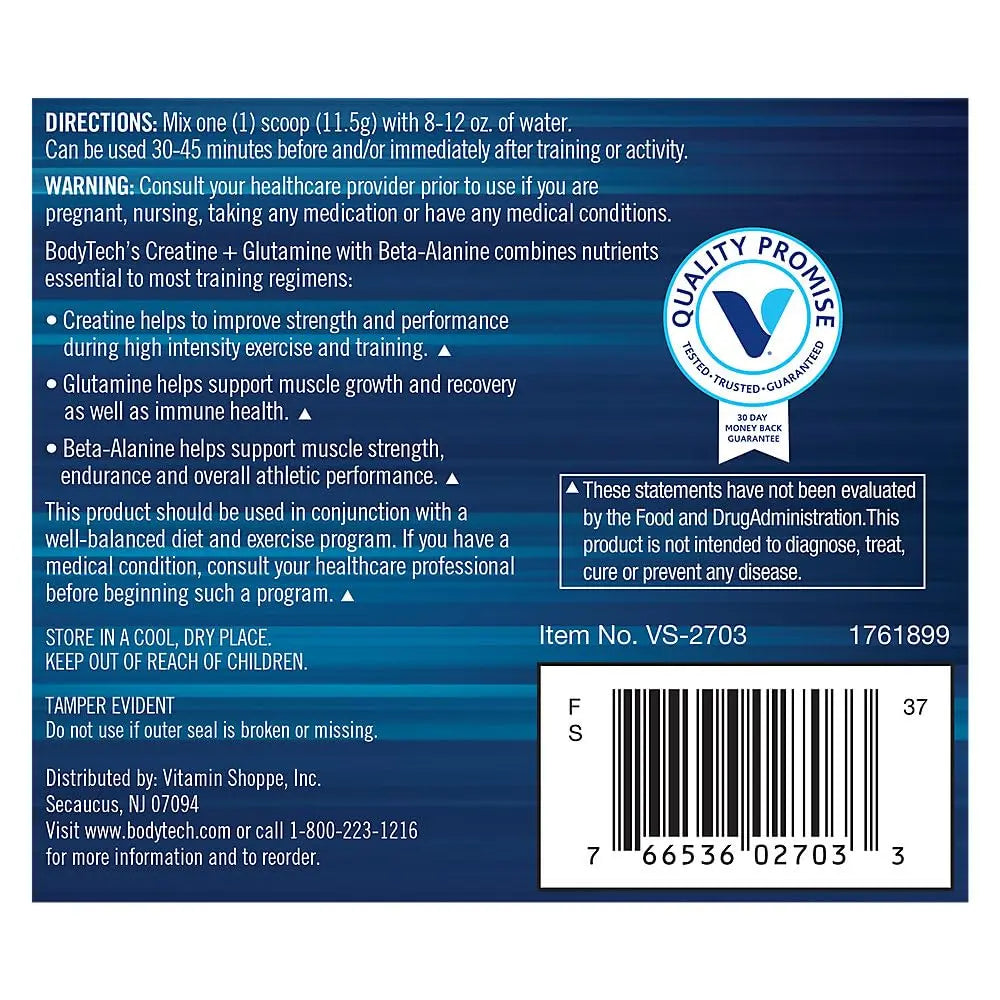 BodyTeach Creatine and Glutamine with Beta Alanine Fruit Punch - Supports Muscle Growth BODYTECH