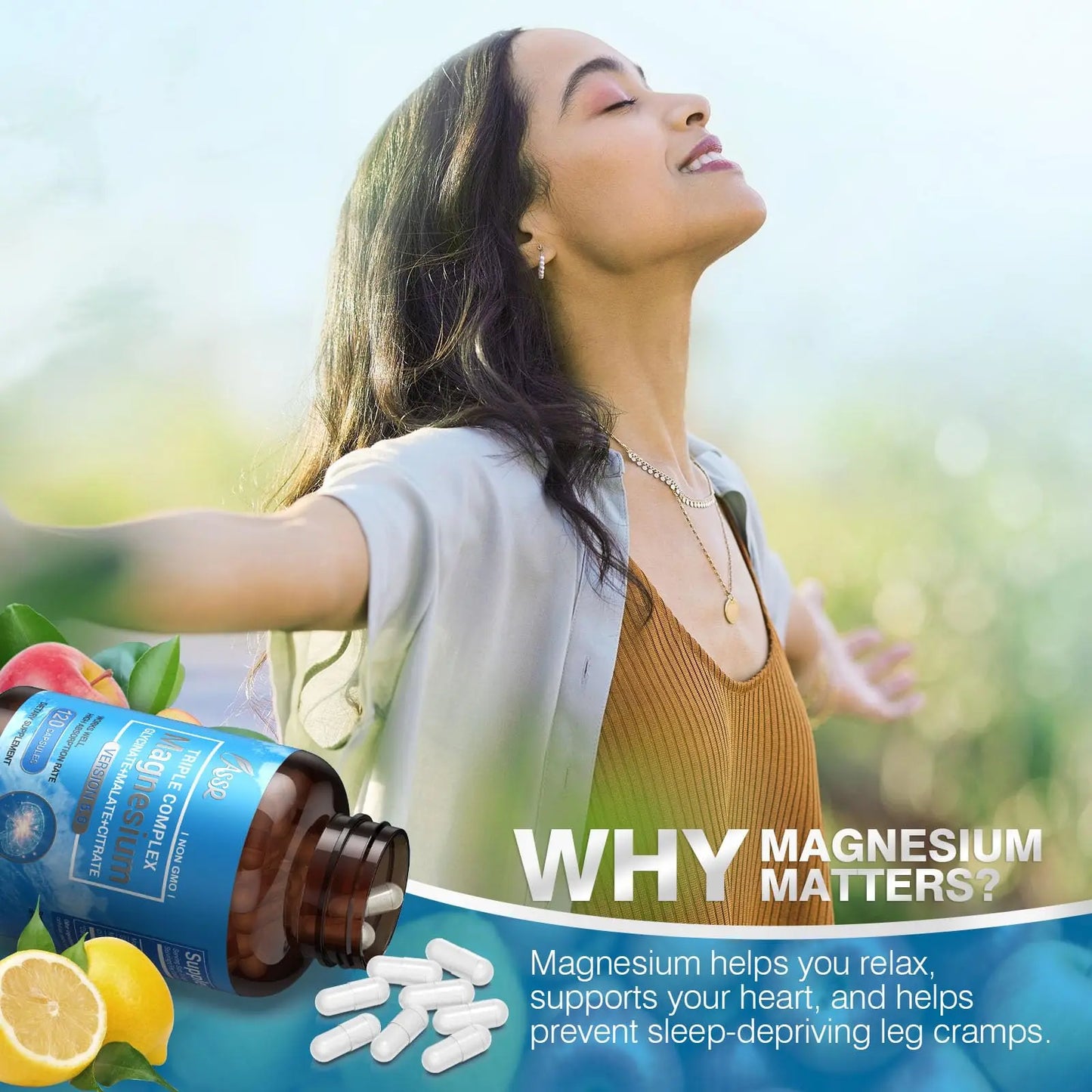 ASSR Triple Magnesium Complex – 300mg Magnesium Supplement with Glycinate, Malate & Citrate – Supports Relaxation, Muscle & Nerve Function ASSR