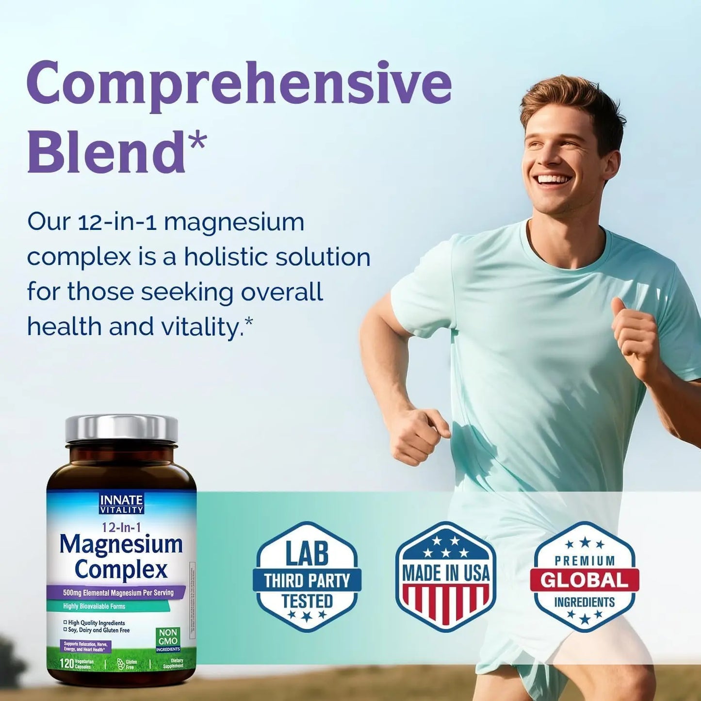 Innate Vitality 12-in-1 Magnesium Complex, 500 mg Elemental Mag, with Magnesium Glycinate Malate Taurate Aspartate & More, Innate Vitality