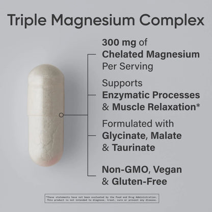Sports Research® Chelated Triple Magnesium Complex with Glycinate, Taurinate & Malate (Chelamax®) for Enhanced Bioavailability* - 300 mg per Serving, Non-GMO, Certified Vegan, 120 Veggie Capsules Sports Research buy supplements Au