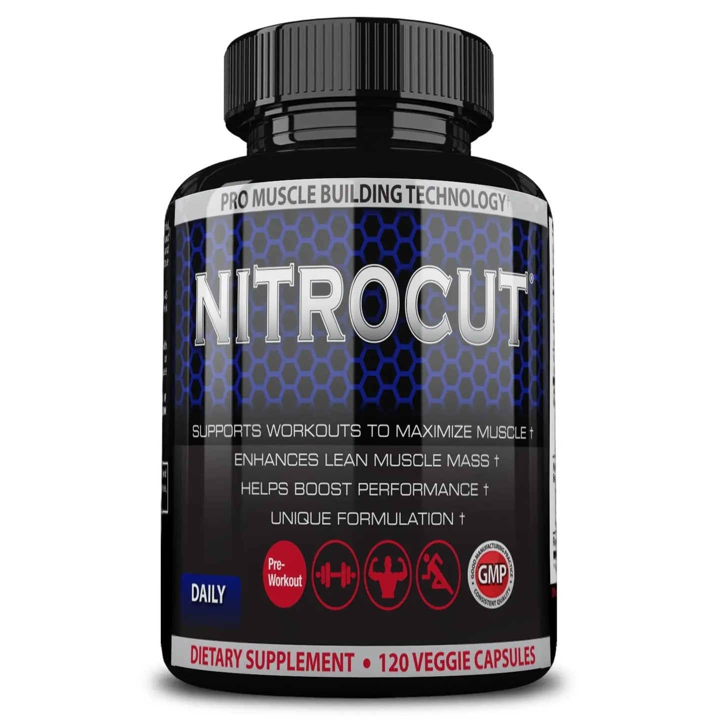 NITROCUT Pre Workout Supplement -120 Capsules - Nitric Oxide Supplements - l arginine NITROCUT
