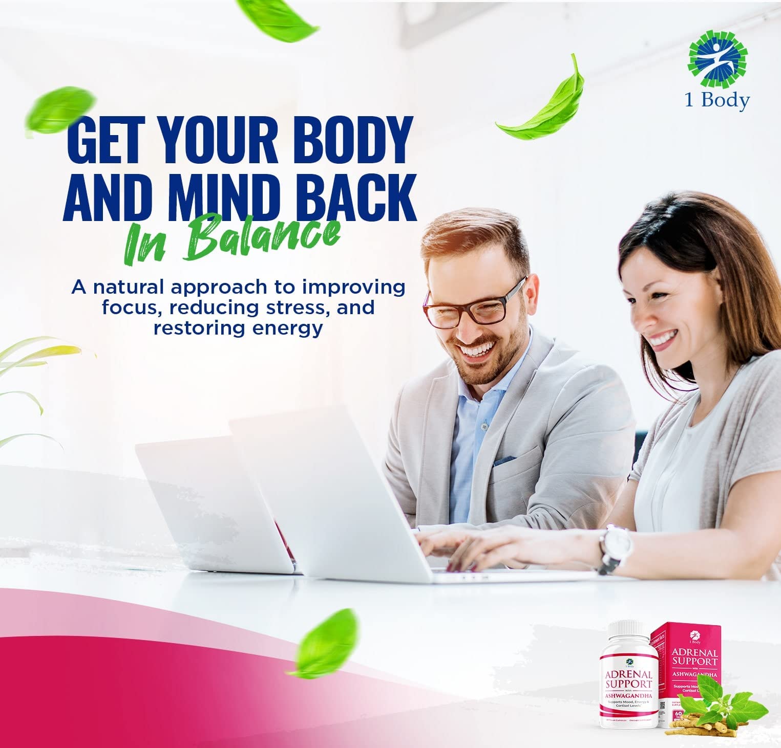 1 Body Adaptogen Complex Supplement with Ashwagandha - 60 Vegan Cap 1 Body