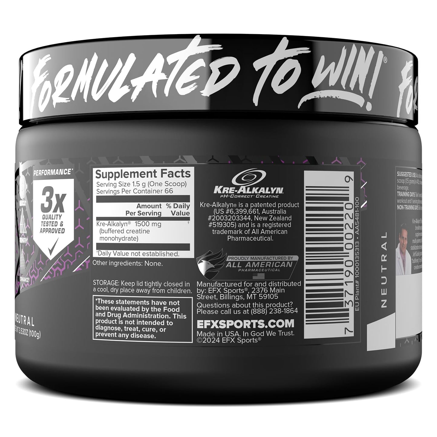 EFX Sports Kre-Alkalyn EFX Powder | pH Correct Creatine Monohydrate Powder Supplement | Strength, Muscle Growth & Performance | 66 Servings (Unflavored) EFX SportsBuy Supplements Australia