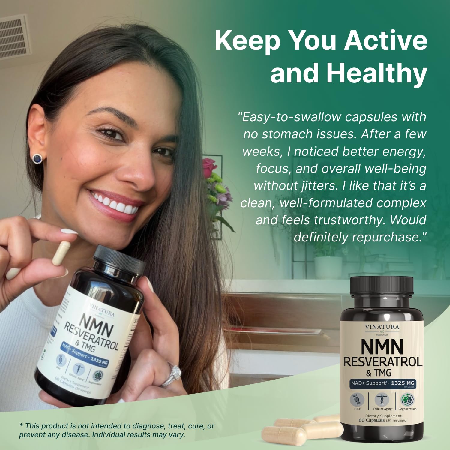 VINATURA NMN Complex Supplement 1325MG - NMN 1000mg with Resveratrol and TMG, Support NAD+, 60 Capsules VINATURABuy Supplements Australia