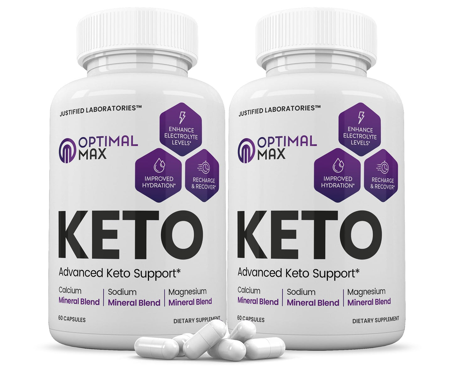 (2 Pack) Optimal Max Keto Pills 1275MG New & Improved Formula Contains Apple Cider Justified Laboratories