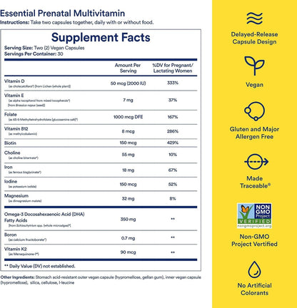 Ritual Essential for Women Prenatal Multivitamin: Folate & Choline for Neural Tube Support, Omega-3 DHA for Fetal Brain Development, Iron, Calcium-Helper D3 & K2, Non-GMO, Vegan, Citrus, 30 Days RitualBuy Supplements Australia