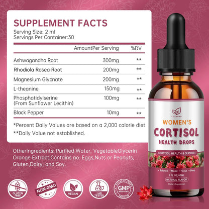 Cortisol Manager Liquid Drops, Cortisol Supplements for Women, with magnesium ashwagandha, rhodiola rosea,l-theanine,Phosphatidylserine-Promote Relaxation and Support Mood- 30 Day Vegan Supply Fzjjyana buy supplements Au