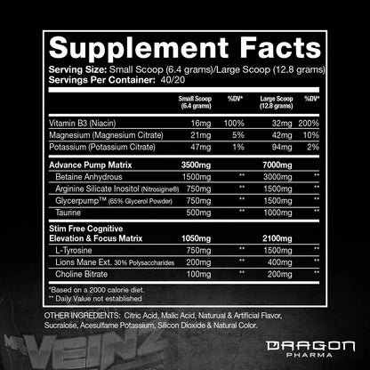 DRAGON PHARMA Mr. Veinz Stim Free Pre-Workout, Extreme Pump & Nootropic Catalyst DRAGON PHARMA