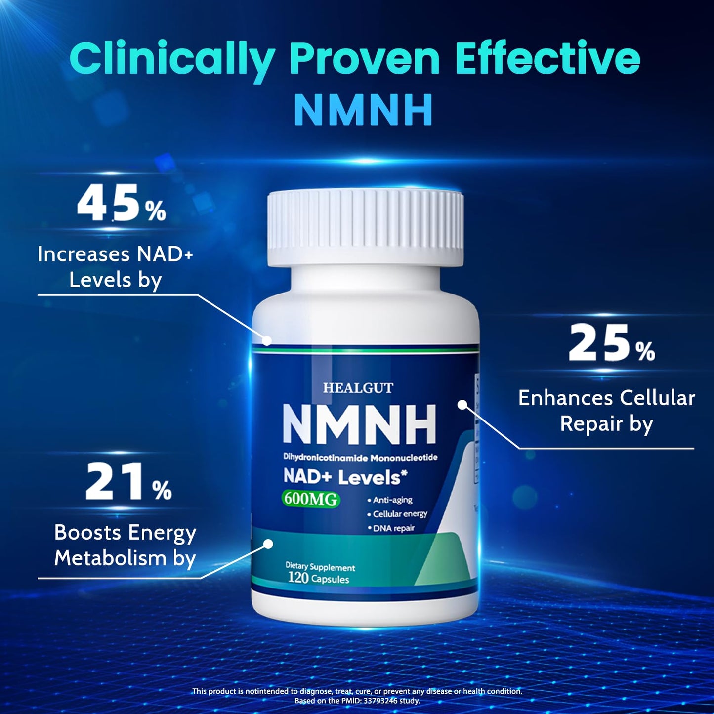 Pure NMNH(NMN Supplement Alternative)(Dihydronicotinamide Mononucleotide)for Women with Skin Aging 600mg: NAD Supplement for Anti-Aging Breakthrough - Boost NAD+ levels Liposome Capsules 120 Servings HEALGUTBuy Supplements Australia