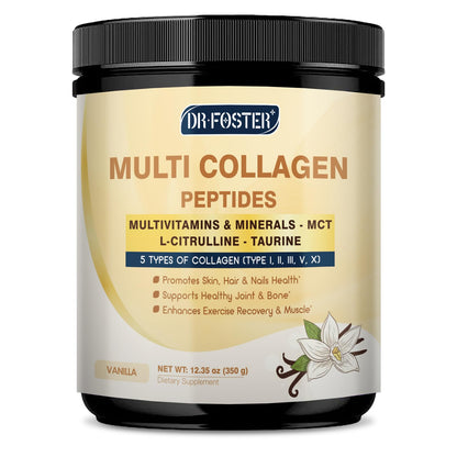 DRFOSTER Vanilla Collagen Peptides Powder for Women & Men, Multi Type I II III V X Collagen with multivitamins & Minerals for Skin, Hair & Nails & Joints, Non-GMO, 35 Servings DRFOSTER buy supplements Au