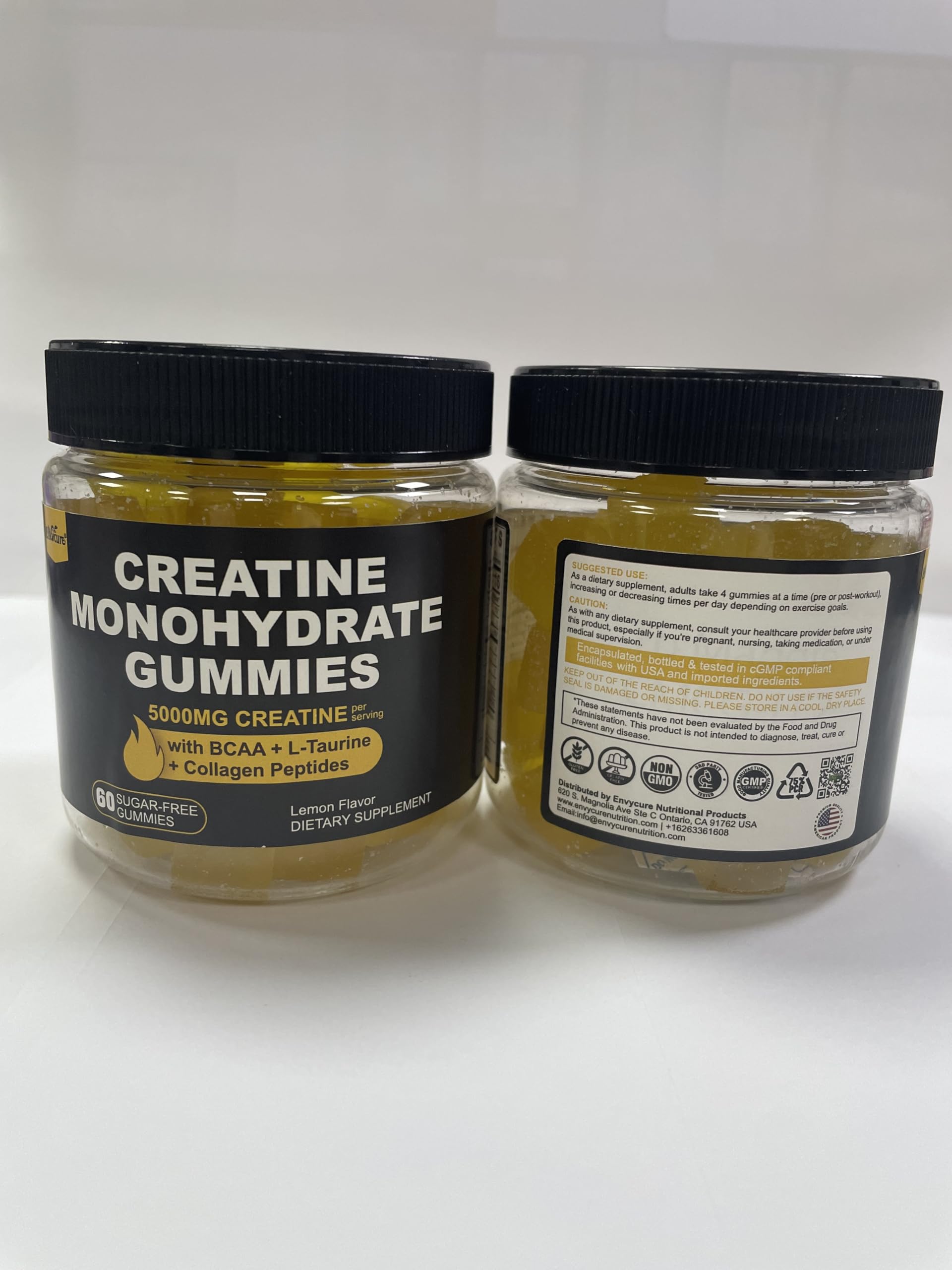 Creatine Monohydrate Gummies for Men & Women - with BCAA, Collagen Peptides, L-Taurine, Vitamin B12, D3, Chewables Creatine Monohydrate 5g Per Serving, Natural Lemon Flavor, Sugar Free, 2 Pack EnvyCureBuy Supplements Australia