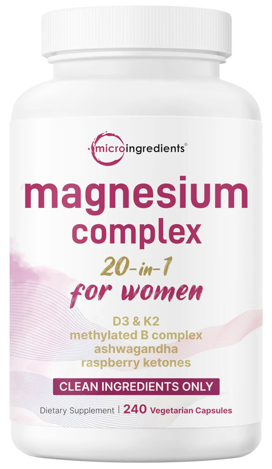 Magnesium Complex for Women, 240 Vegetarian Capsules | 20-in-1 Formula - Magnesium Blend with Vitamin D3, K2 Micro Ingredients