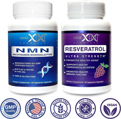 Genex Formulas NMN and Resveratrol Dynamic Duo Supplements | 250mg NAD+ Precursor and Ultra Strength 1500mg Resveratrol w/BioPerine, for Healthy Aging Support Genex FormulasBuy Supplements Australia