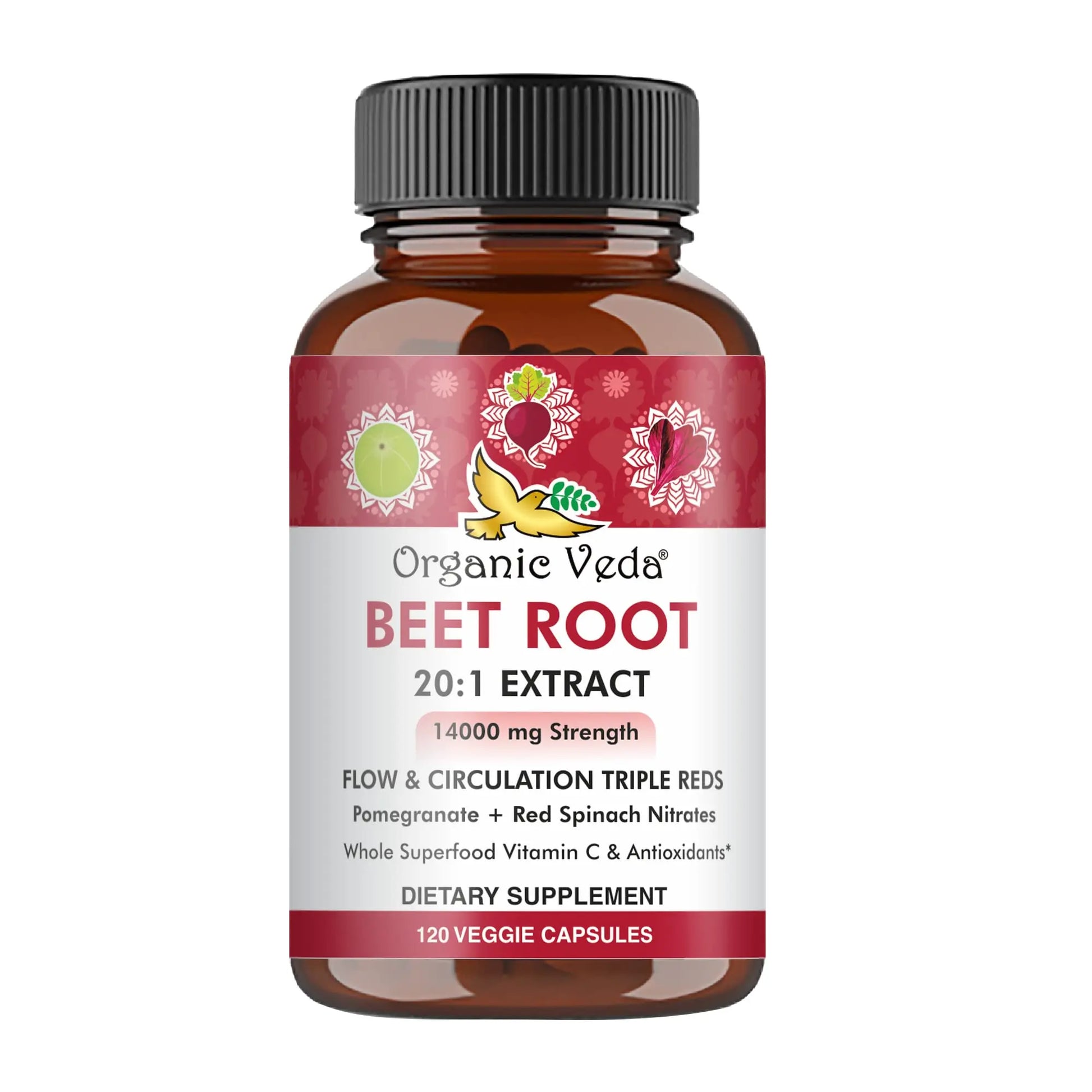 Organic Veda Beet Root Capsules - Triple Reds Nitric Oxide Beets Supplements - Concentrated Organic Veda