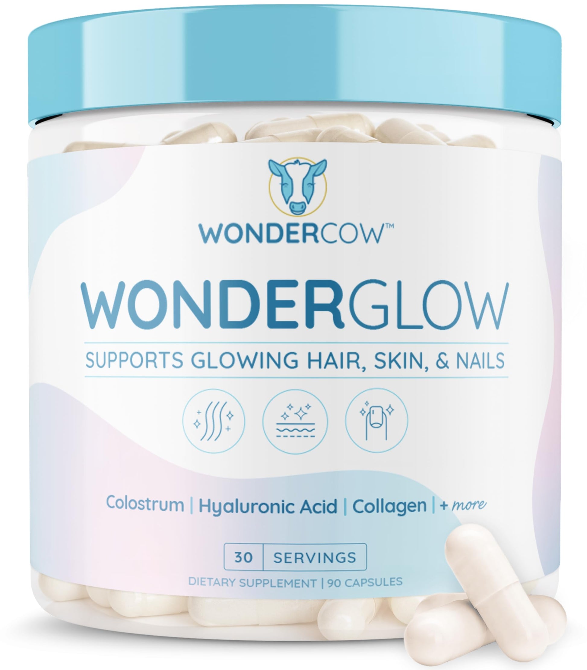 WONDERCOW Hair Skin and Nails Vitamins w/Bovine Colostrum, Collagen, Hyaluronic Acid, Biotin, Zinc, & Lactoferrin┃Supports Faster Hair Growth, Stronger Nails and Glowing Skin (30 Servings, Capsule) WONDERCOW buy supplements Au