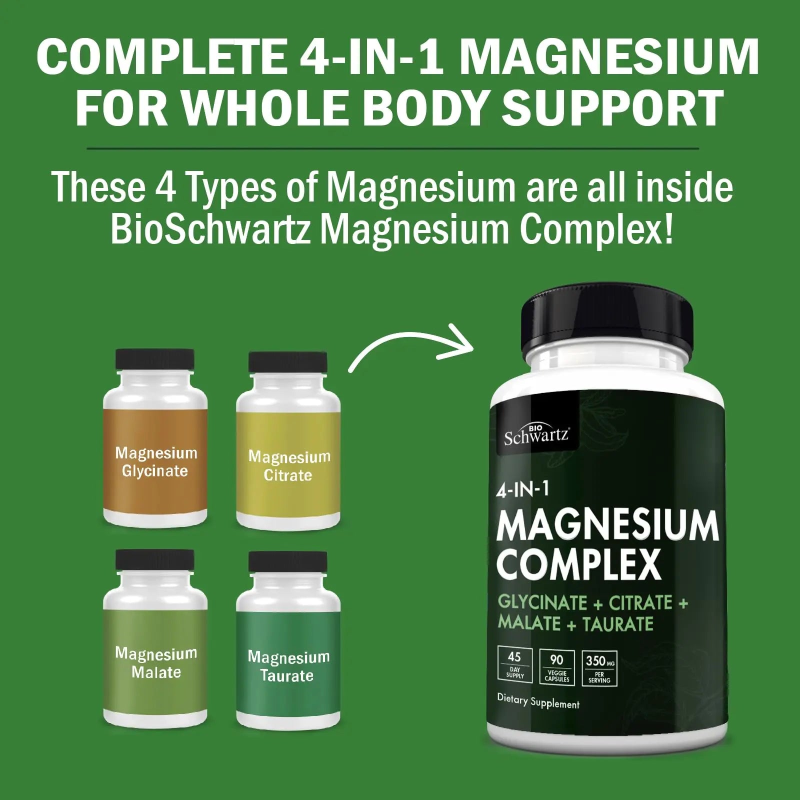 BioSchwartz Magnesium Complex Supplement (90 Capsules) 350mg Magnesium Glycinate Citrate Malate and Taurate Per Serving for Healthy Nerves Muscles Heart Sleep Support (Vegan, Gluten-Free, Non-GMO) BioSchwartz buy supplements Au