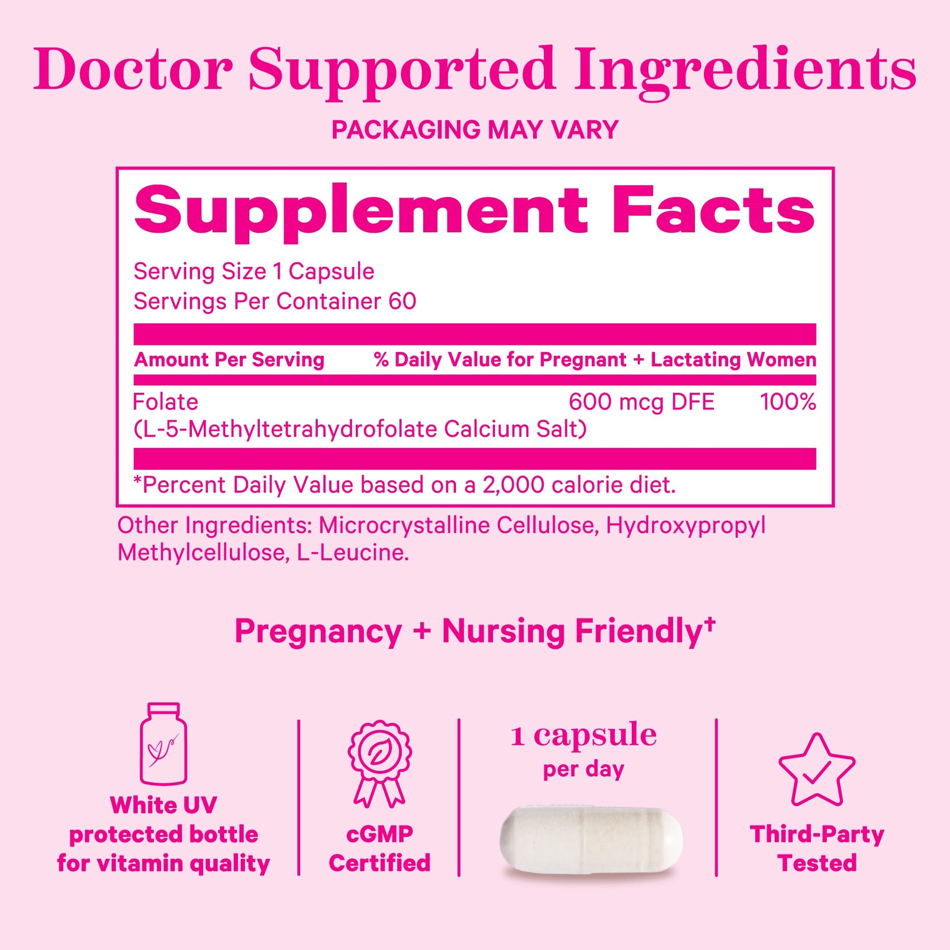 Pink Stork Folate: Methyl Folate - MTHFR Acid, Natural Form of Folic Acid for Pregnancy, Formulated Pink Stork