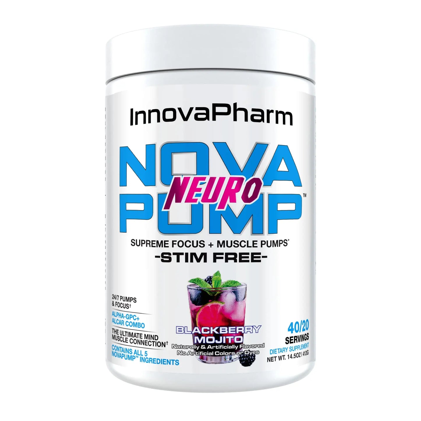InnovaPharm NOVAPUMP Neuro (BlackBerry Mojito) Powder - 14.5 Ounces InnovaPharm