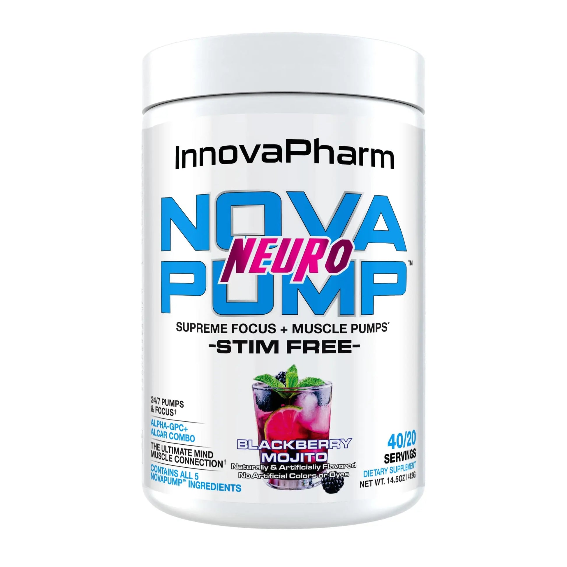 InnovaPharm NOVAPUMP Neuro (BlackBerry Mojito) Powder - 14.5 Ounces InnovaPharm