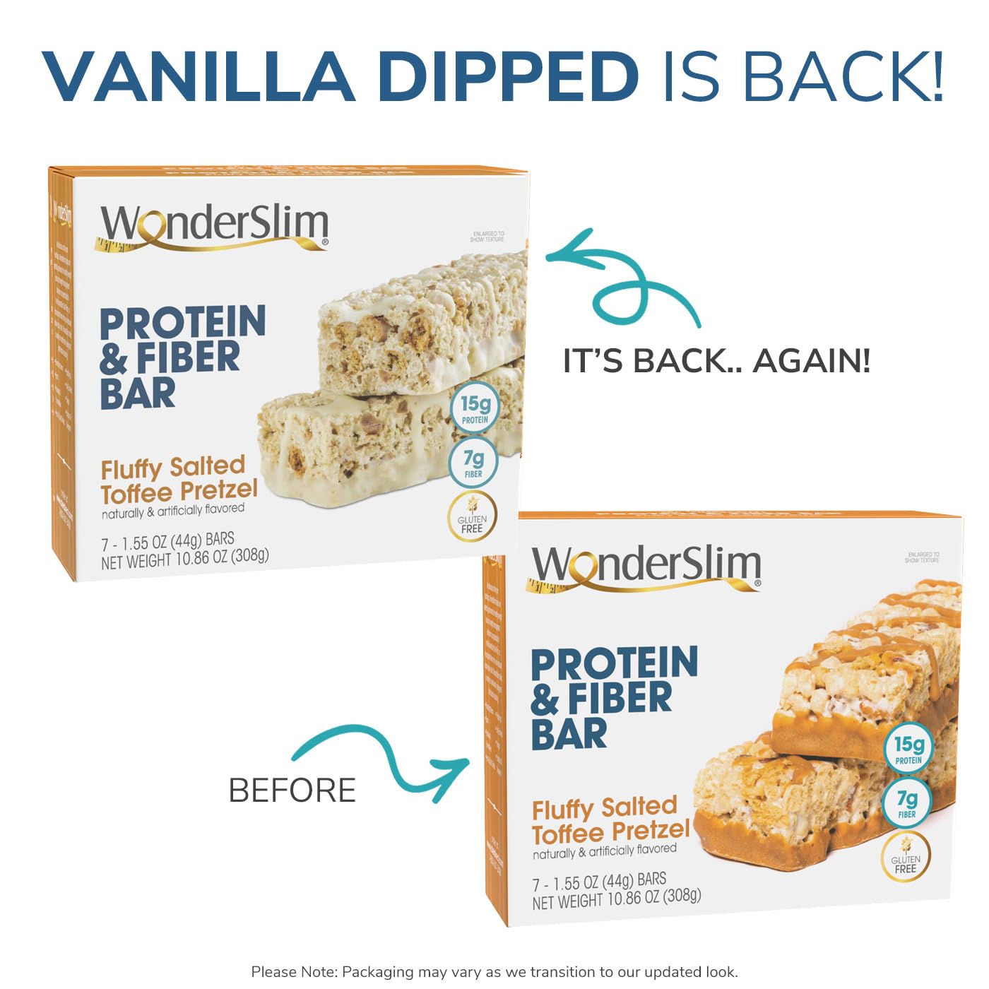 WonderSlim Protein & Fiber Bar, Salted Toffee Pretzel, 15g Protein, 7g Fiber, Gluten Free WonderSlim