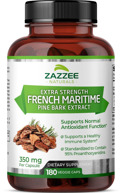 Zazzee Extra Strength French Maritime Pine Bark Extract, 350 mg Per Capsule Zazzee