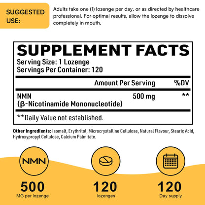 Sublingual NMN 500mg, Max Absorbency & Fast-Acting NMN Supplement（120-Day Supply）, 99% Pure NMN (Nicotinamide Mononucleotide) for NAD, Cell, Immune, Energy, Muscle, Anti-Aging, Longevity, 120 Lozenges EnprotessBuy Supplements Australia