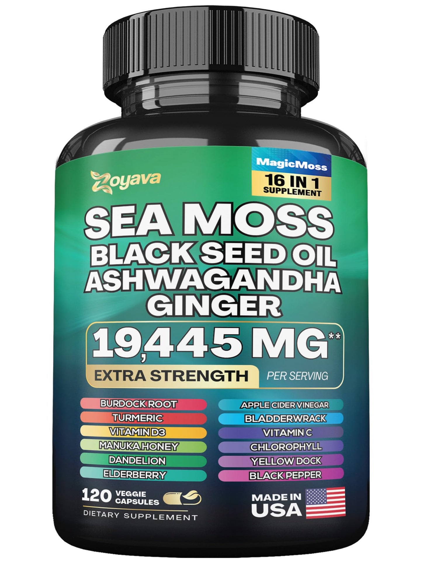 Zoyava Sea Moss 7000mg Black Seed Oil 4000mg Ashwagandha 2000mg Turmeric Zoyava