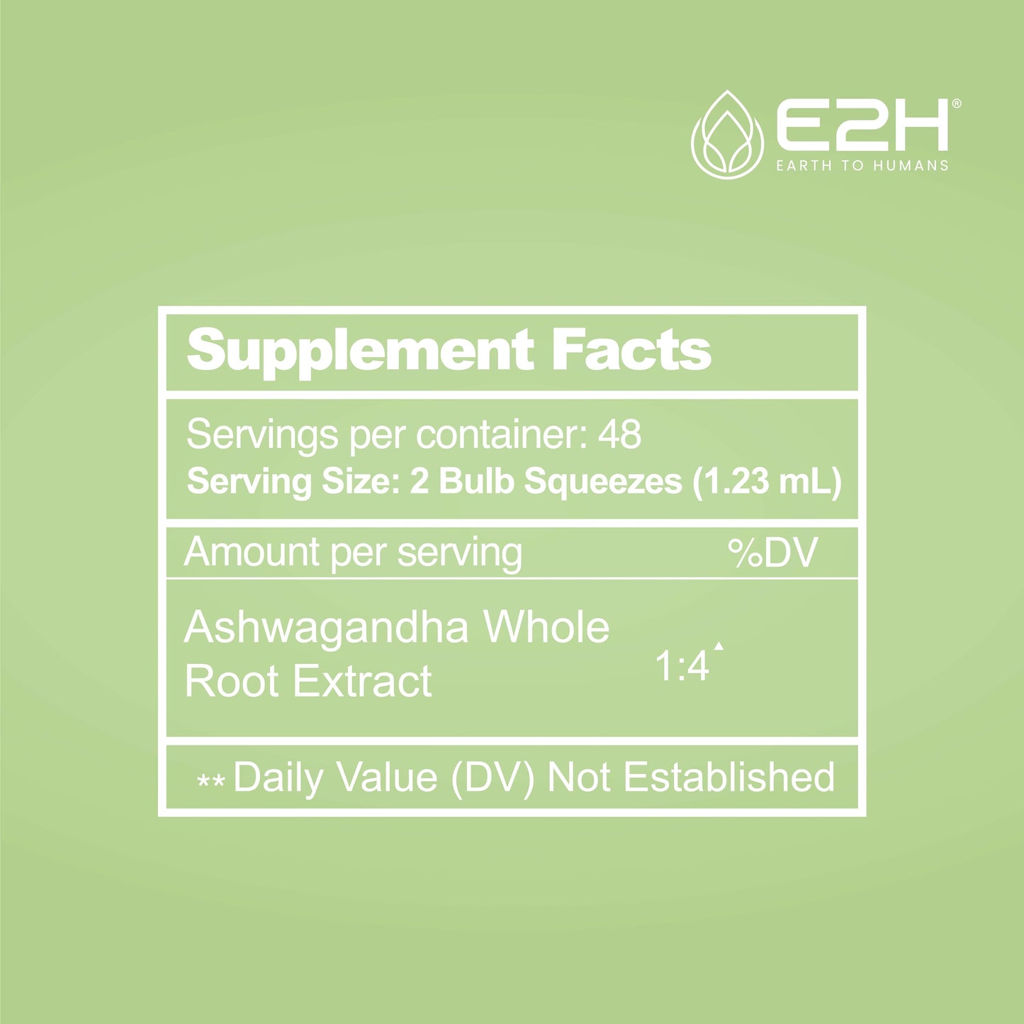 E2H Ashwagandha Liquid Drops - All-Natural Ashwagandha Supplement for Stress Relief and Mood Enhancer- Organic Ashwagandha Root Extract Effective Cortisol Manager | Non-GMO, Vegan | 2 Fl Oz E2H EARTH TO HUMANSBuy Supplements Australia