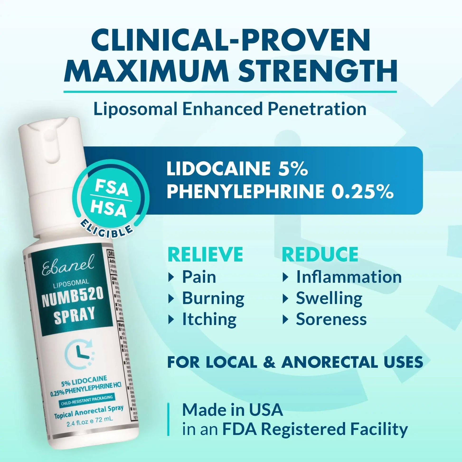 Ebanel 5% Lidocaine Spray Pain Relief Numb520 Burn Itch Relief Numbing Spray for Skin, Topical Anesthetic Postpartum Hemorrhoid Treatment with Phenylephrine for Local and Anorectal Uses EBANEL LABORATORIESBuy Supplements Australia
