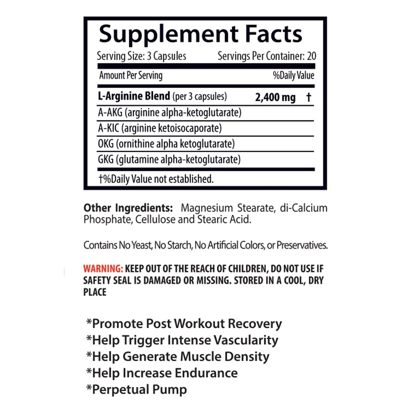 L-arginine Supplement - Nitric Oxide Booster 2400mg - Nitric Oxide Booster - pre Workout Sport Supplements