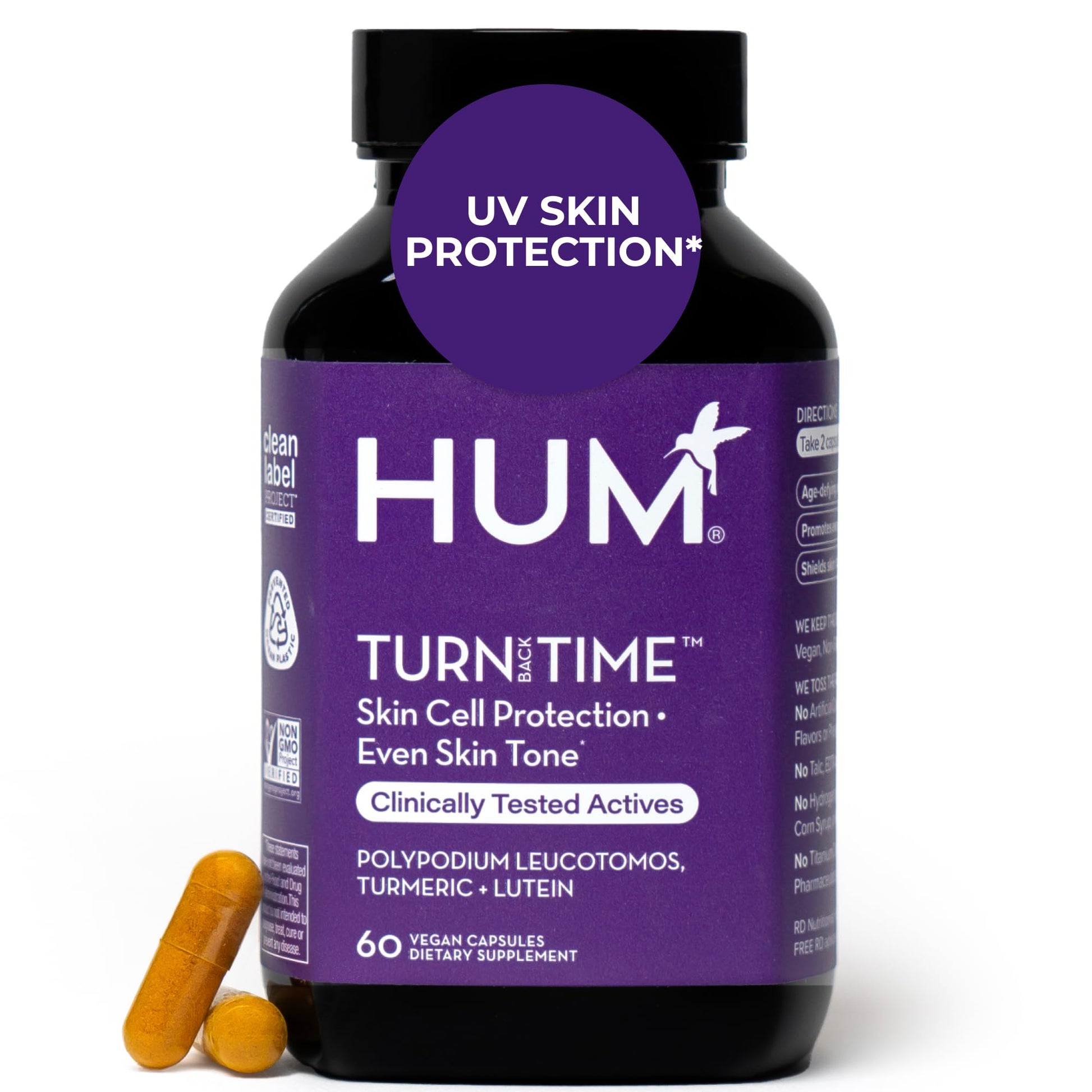 HUM Turn Back Time Turmeric Supplement for Youthful Looking Skin Support with Green Tea Extract, Lutein & Polyphenols, Skin Care Aging & Collagen Support Capsules for Even Tone, 60 Vegan Capsules HUMBuy Supplements Australia