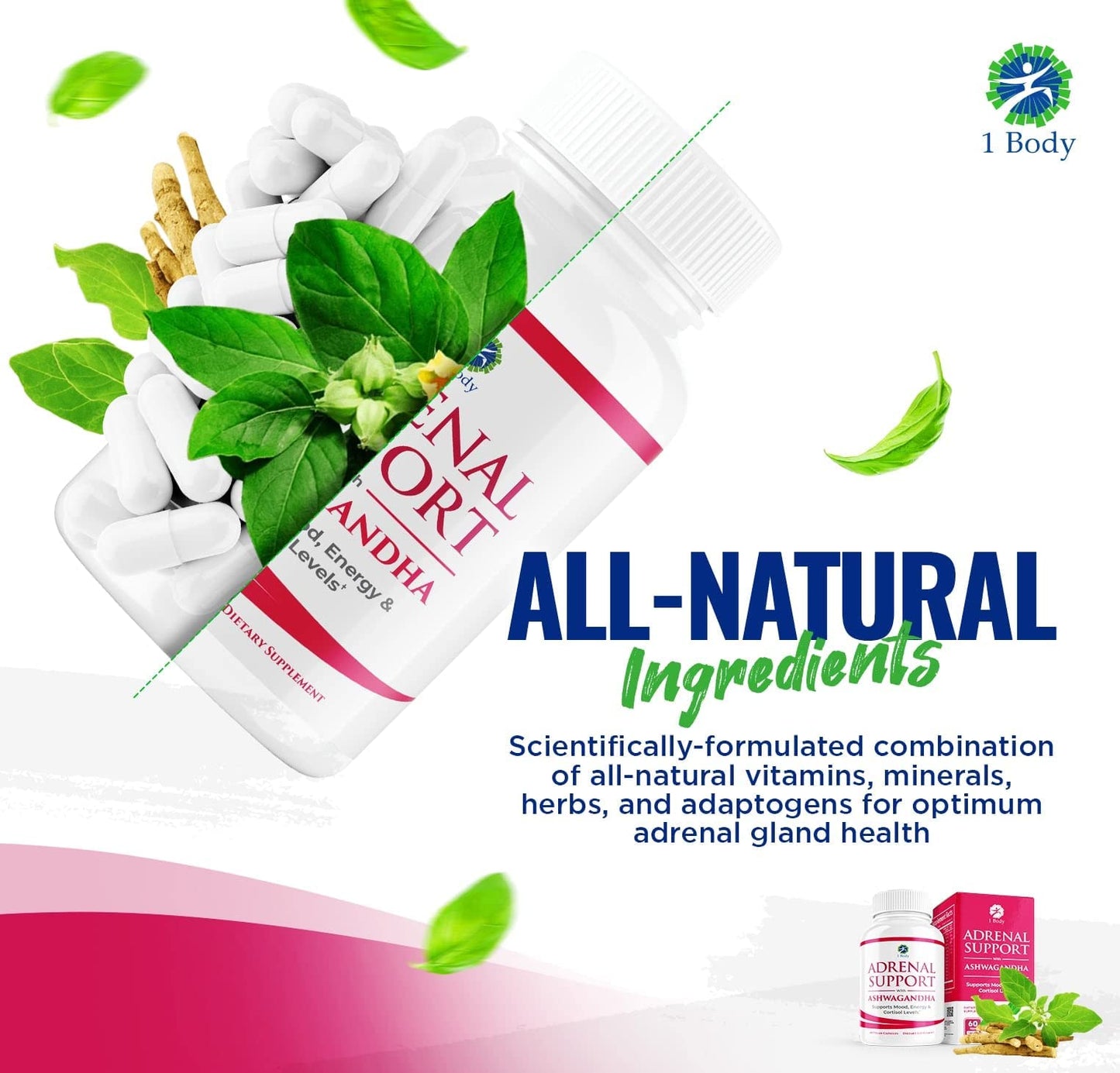 1 Body Adaptogen Complex Supplement with Ashwagandha - 60 Vegan Cap 1 Body