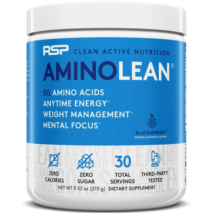 RSP NUTRITION AminoLean Pre Workout Energy (Blue Raspberry 30 Servings) with AminoLean RSP NUTRITION