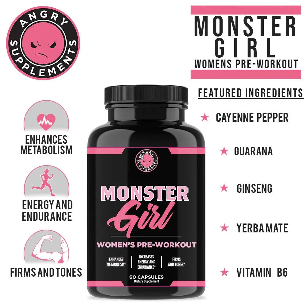 Angry Supplements Monster Girl, Women’s Pre-Workout + Recovery, Apple Cider Vinegar Angry Supplements