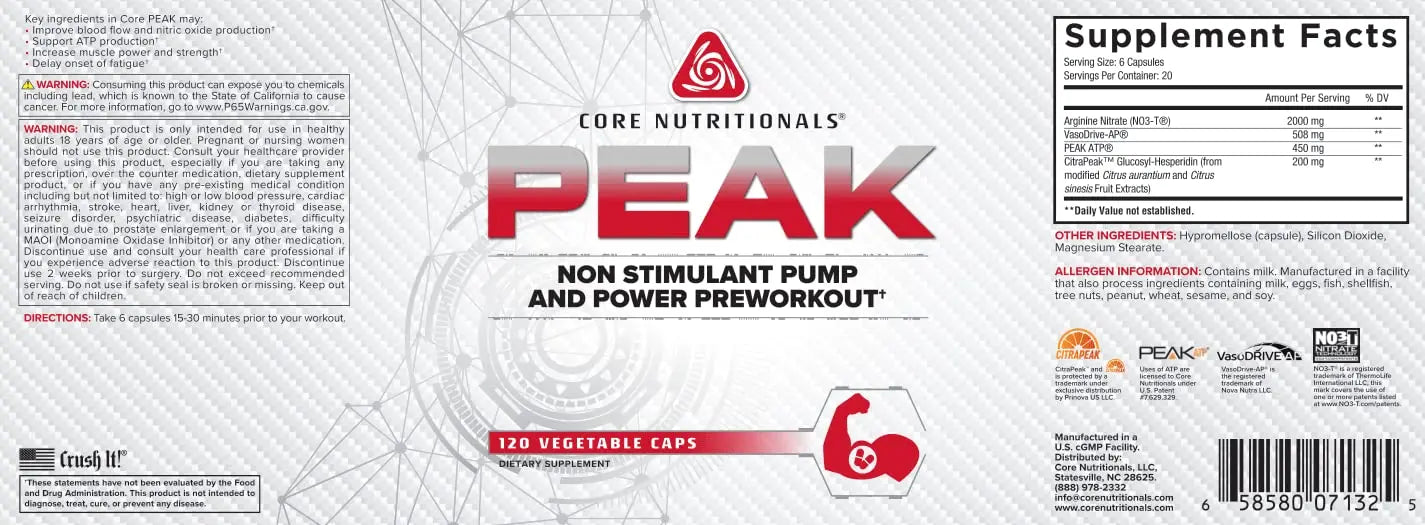 Core Nutritionals Peak, Non-Stimulant Preworkout with VasoDrive-AP and Peak ATP Core Nutritionals
