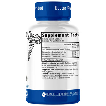 Nutri Triple Magnesium Complex 440mg - Magnesium Glycinate, Malate, & Taurinate - 100% Chelated for Maximum Absorption - 120 Vegan Capsules - Triple Complex Magnesium - Magnesio Triple Complex Nature's Fusions buy supplements Au