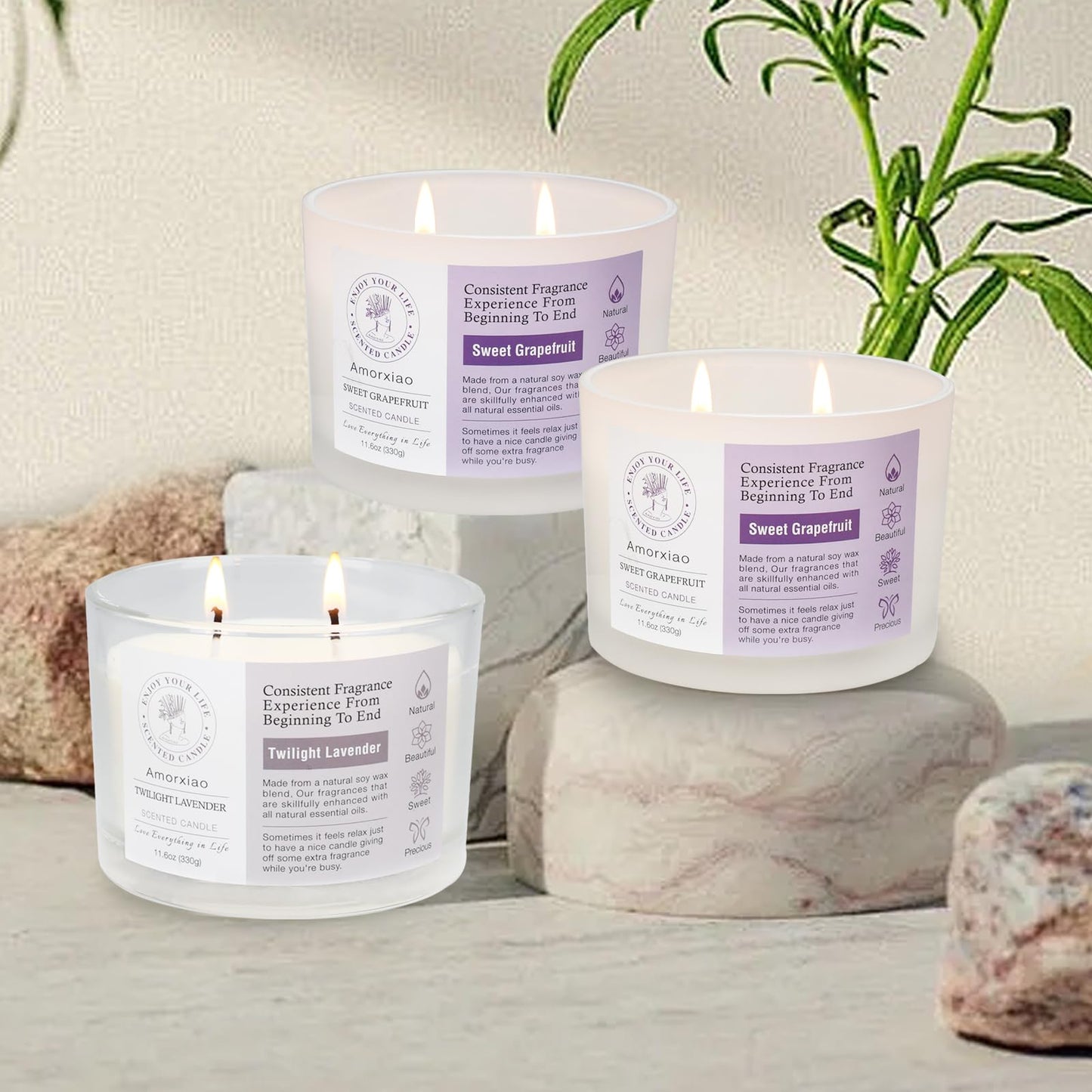 3 Pack Candles for Home Scented, 34.8 oz 240 Hour Long Lasting Candles Set, Grapefruit &Lavender ROSIANS