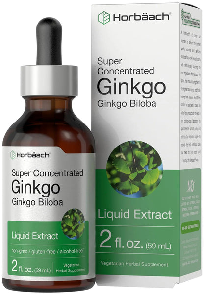 Ginkgo Biloba Extract Liquid 2 fl oz | Alcohol-Free Herb Supplement | Vegetarian Horbäach