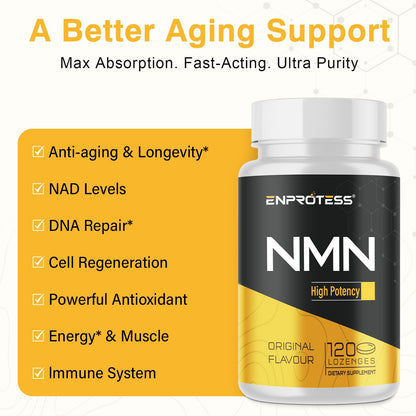 Sublingual NMN 500mg, Max Absorbency & Fast-Acting NMN Supplement（120-Day Supply）, 99% Pure NMN (Nicotinamide Mononucleotide) for NAD, Cell, Immune, Energy, Muscle, Anti-Aging, Longevity, 120 Lozenges EnprotessBuy Supplements Australia
