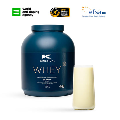 Kinetica Banana Whey Protein Powder | 2.27kg | 23g Protein per Serving | 76 Servings Kinetica