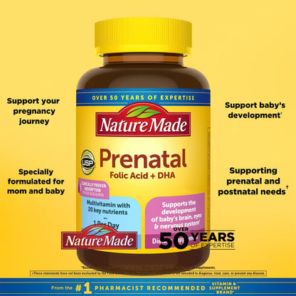 Nature Made Prenatal with Folic Acid + DHA, 200mg Prenatal Vitamin and Mineral Supplement for Daily My Store