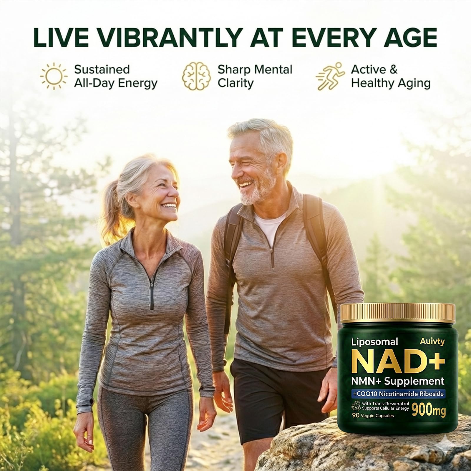 Auivty Liposomal NAD+ NMN Supplement with COQ10, Nicotinamide Riboside, Trans-Resveratrol, 900mg, 90 Veggie Capsules AuivtyBuy Supplements Australia