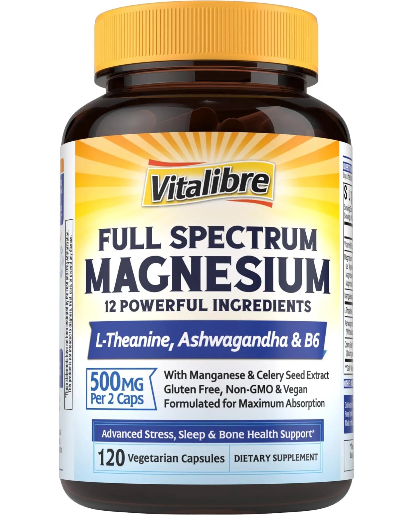 Vitalibre Full Spectrum Magnesium supplement bottle on a white background