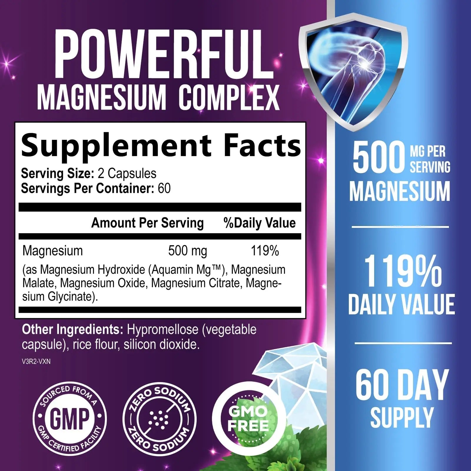 Magnesium Complex Capsules - 500mg per Serving Magnesium - High Absorption Chelated Mineral Supplement - with Oxide, Glycinate, Malate, Citrate for Muscle Bone and Heart Health Support - 120 Capsules Health Nutrition Naturals buy supplements Au