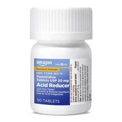 Amazon Basic Care Maximum Strength Famotidine Tablets 20 mg, Acid Reducer for Heartburn Relief, Prevents & Relieves Acid Indigestion, Heartburn Medicine, 50 Count Amazon Basic Care buy supplements Au