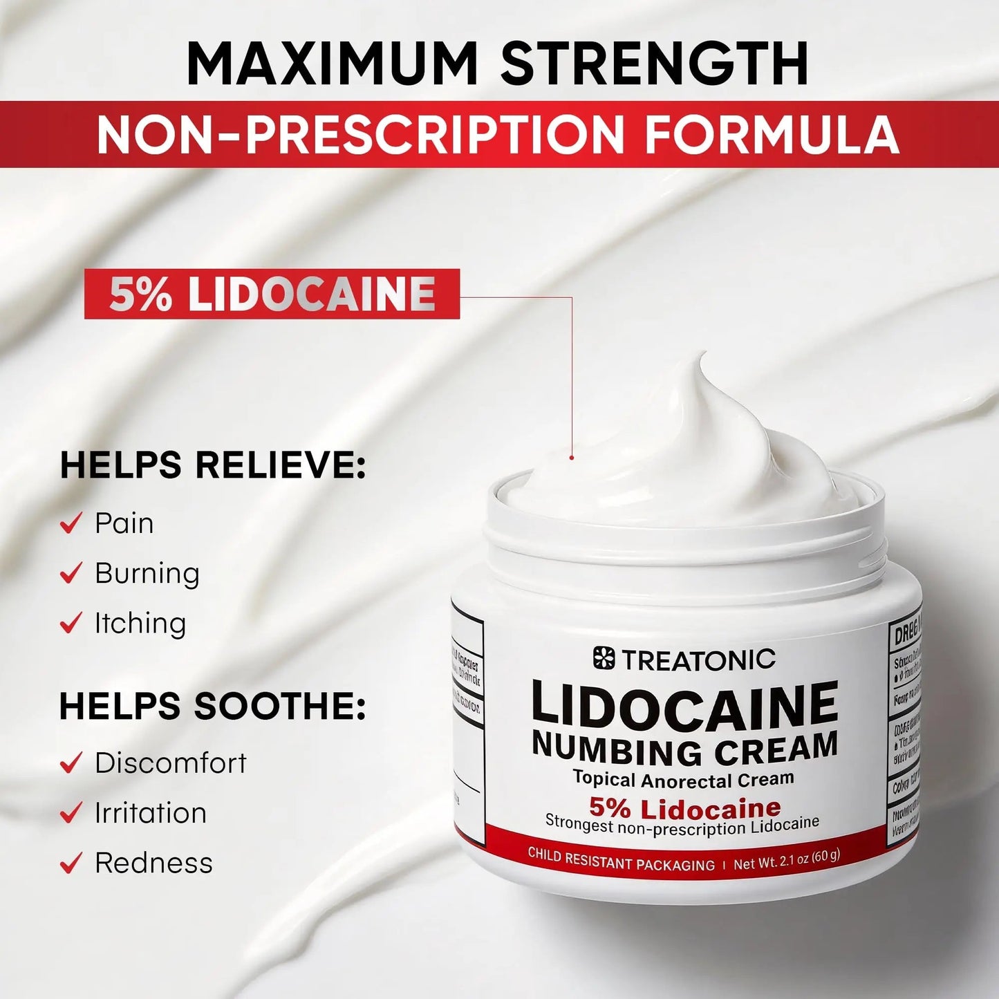 5% Lidocaine Topical Numbing Cream: Maximum Strength Topical Anesthetic Numb Cream for Pain Relief, Itching, Burning, Soreness, Hemorrhoid - Fast Acting & Long Lasting Numbing Formulation - 2.1 oz TreatonicBuy Supplements Australia
