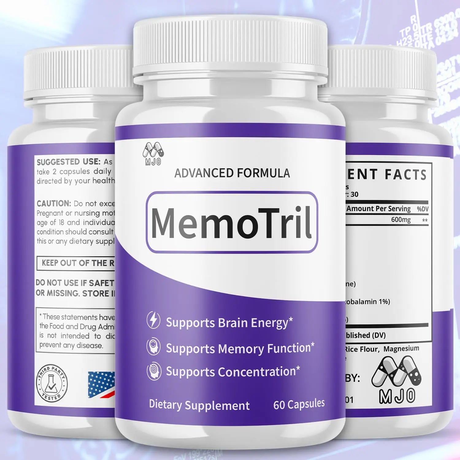 (3 Pack) Memotril Capsules, Official Memo Tril Supplement Pills with All Natural Ingredients, Advanced Memotril for Brain Health & Wellness Support with Premium Vitamins for Women & Men (180 Capsules) MJO buy supplements Au