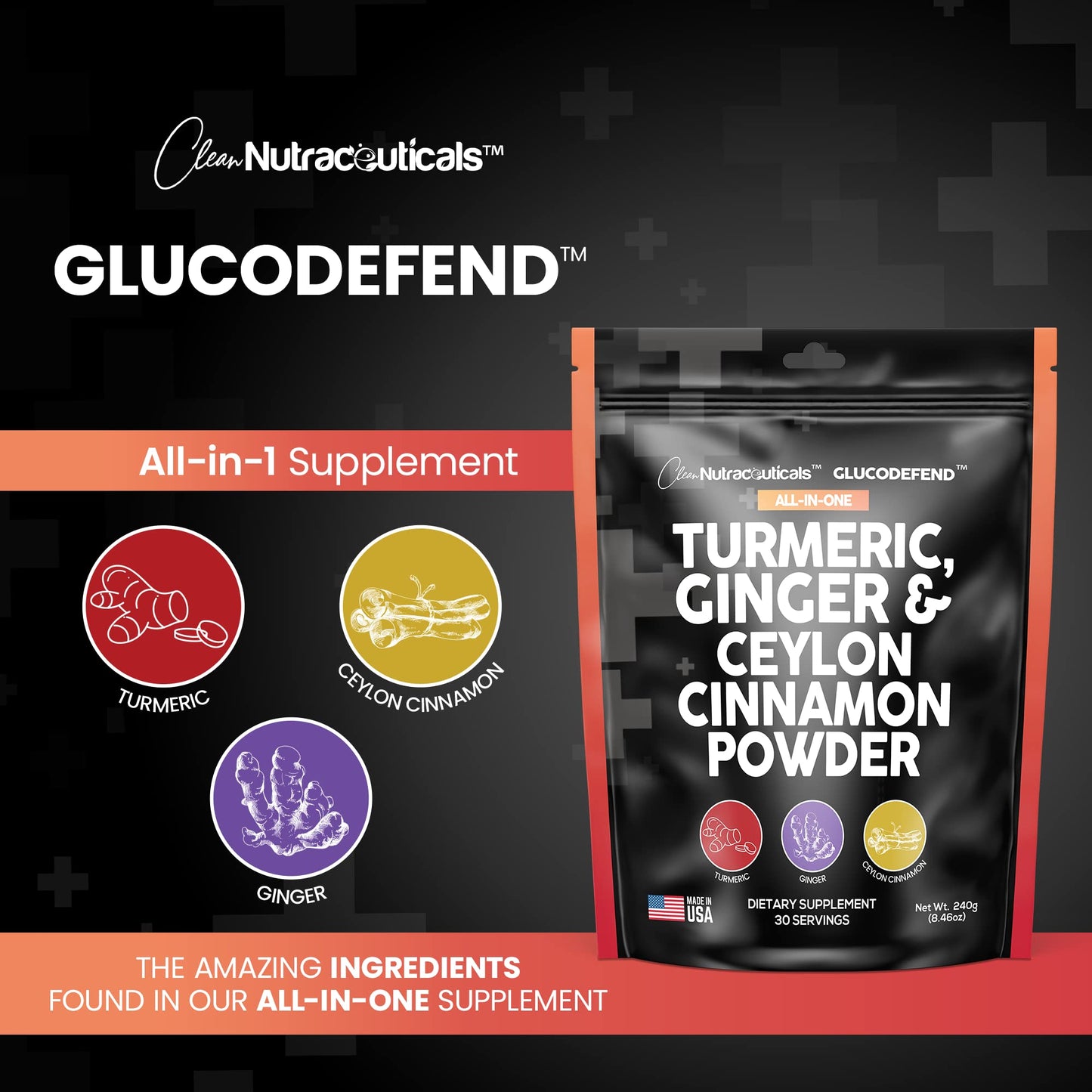 3in1 Turmeric Curcumin Ginger Root & Ceylon Cinnamon Powder Suppleme Clean Nutraceuticals