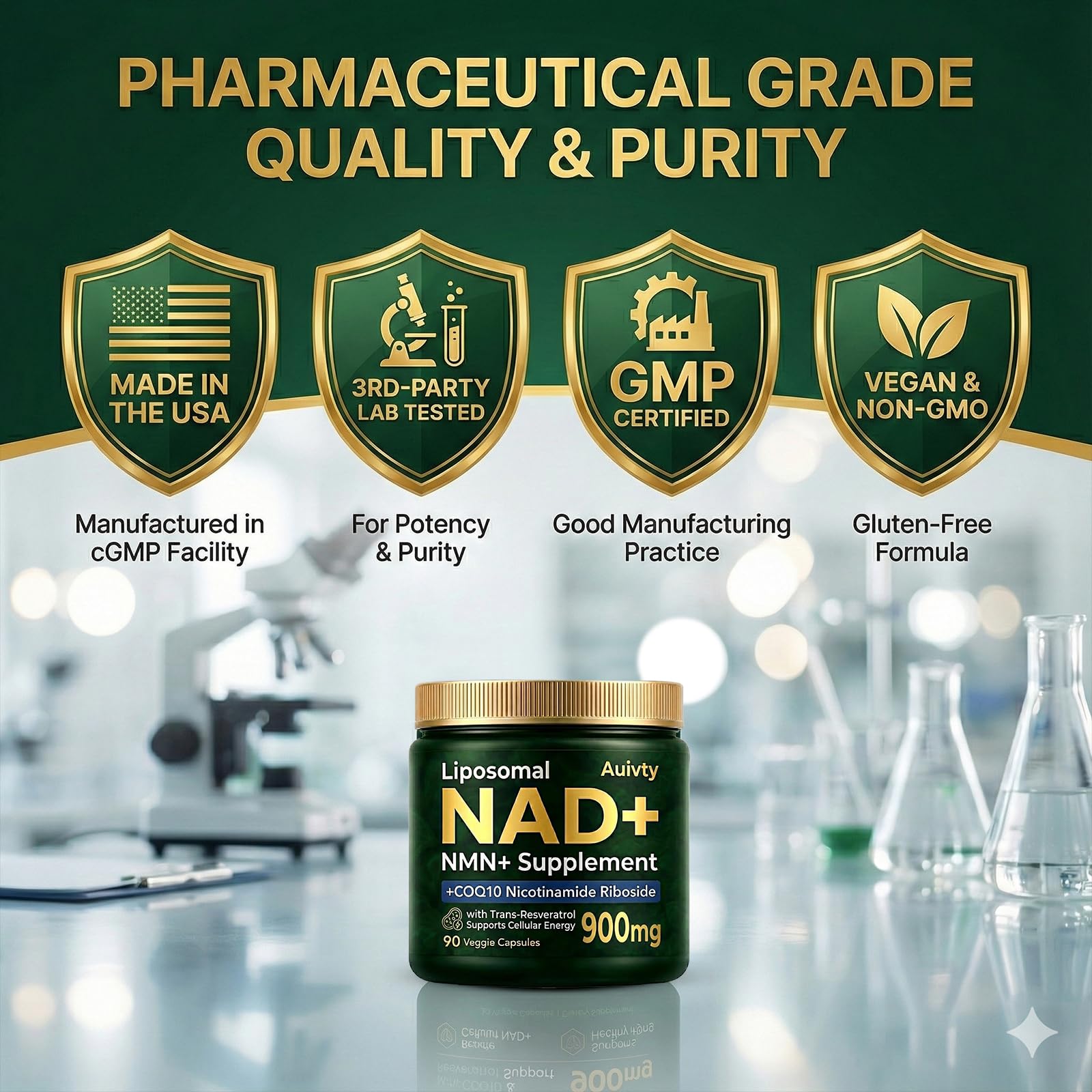 Auivty Liposomal NAD+ NMN Supplement with COQ10, Nicotinamide Riboside, Trans-Resveratrol, 900mg, 90 Veggie Capsules AuivtyBuy Supplements Australia