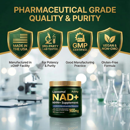 Auivty Liposomal NAD+ NMN Supplement with COQ10, Nicotinamide Riboside, Trans-Resveratrol, 900mg, 90 Veggie Capsules AuivtyBuy Supplements Australia